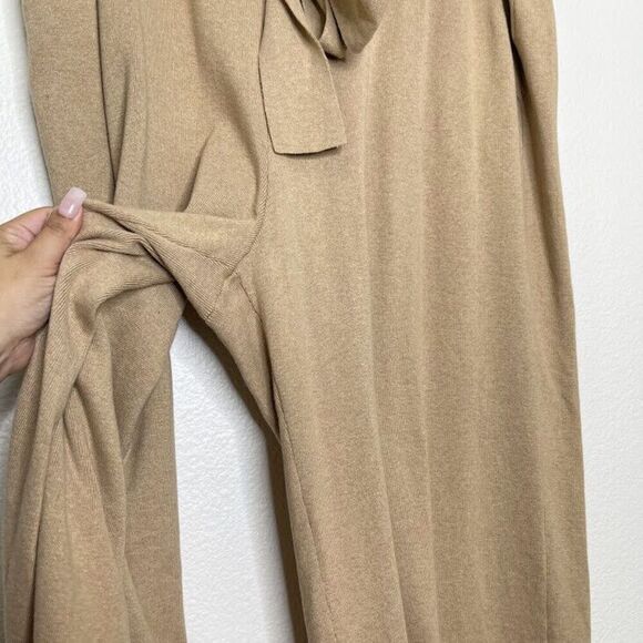 Lane Bryant Pant 22P Wide Leg Sweater Knit Tan Pull On Tie Waist Elastic Lounge - Picture 9 of 13